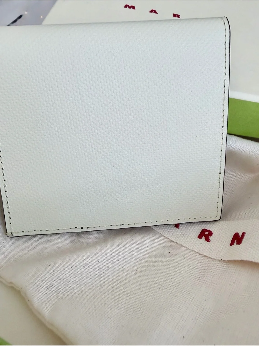Marni Two-Tone Diagonal Leather Wallet in Cream and Dark Brown with Blue Logo